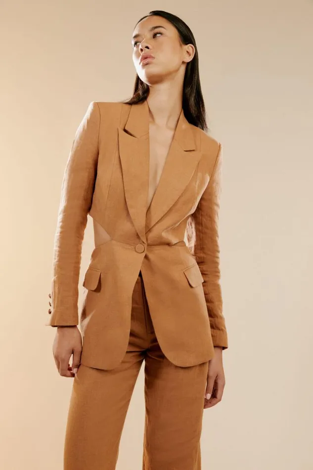 Women Blazers Bardot Domenica Linen Cut Out Blazer In Camel Camel