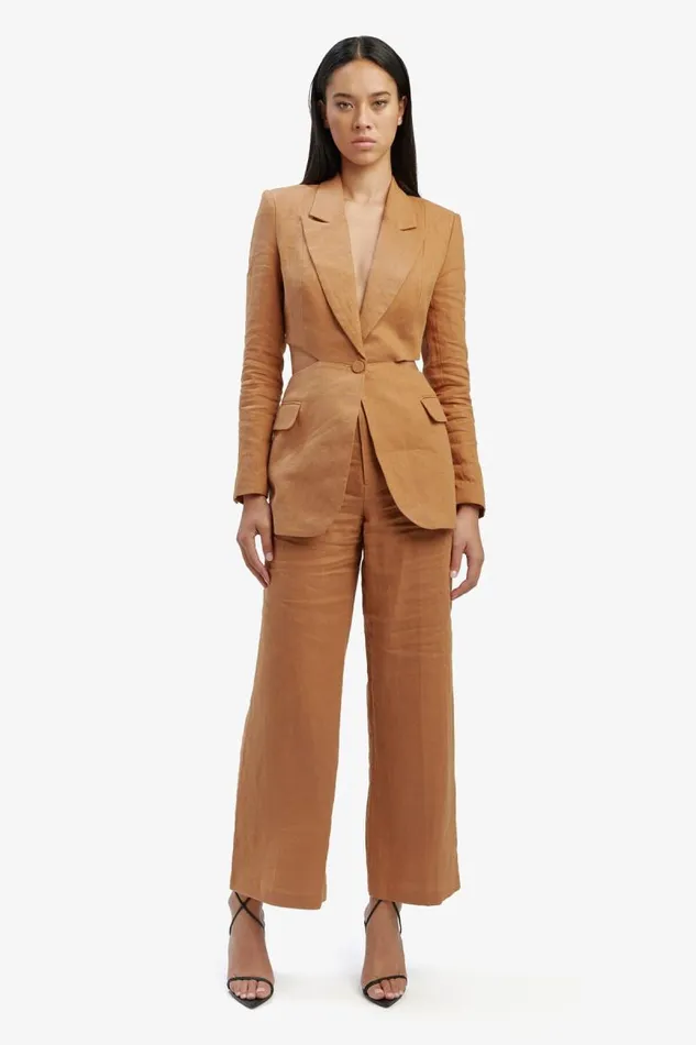 Women Blazers Bardot Domenica Linen Cut Out Blazer In Camel Camel Women Blazers Bardot Domenica Linen Cut Out Blazer In Camel Camel