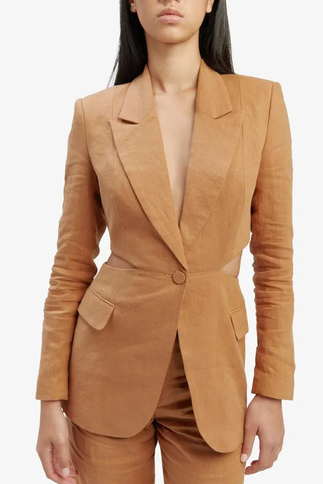 Women Blazers Bardot Domenica Linen Cut Out Blazer In Camel Camel Women Blazers Bardot Domenica Linen Cut Out Blazer In Camel Camel