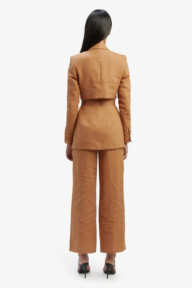 Women Blazers Bardot Domenica Linen Cut Out Blazer In Camel Camel Women Blazers Bardot Domenica Linen Cut Out Blazer In Camel Camel