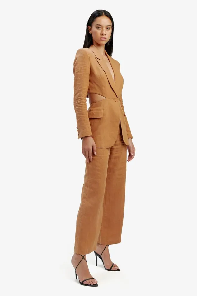 Women Blazers Bardot Domenica Linen Cut Out Blazer In Camel Camel Women Blazers Bardot Domenica Linen Cut Out Blazer In Camel Camel