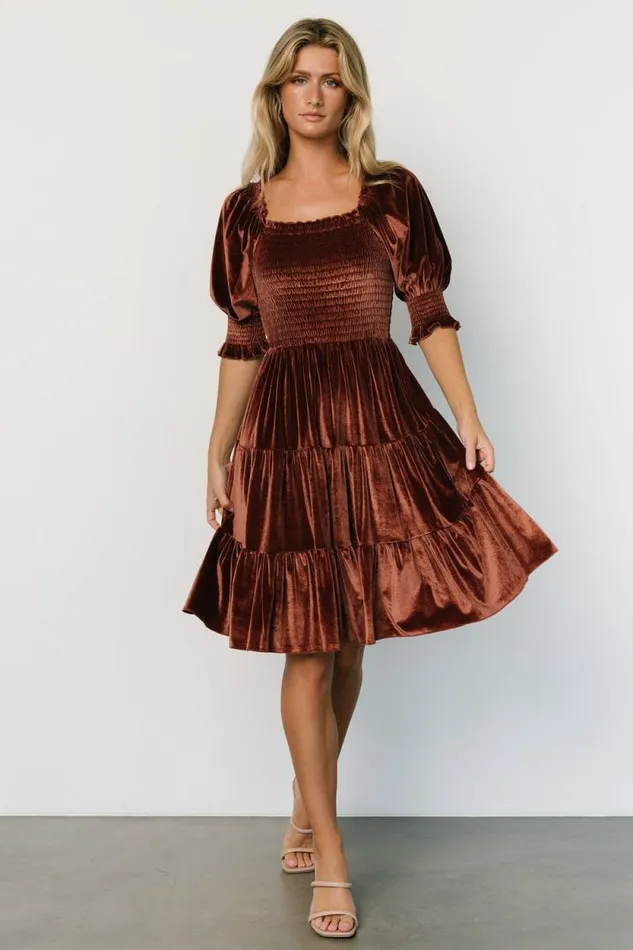 Women Bliss Smocked Velvet Short Dress Desert Rose Baltic Born Short Dresses