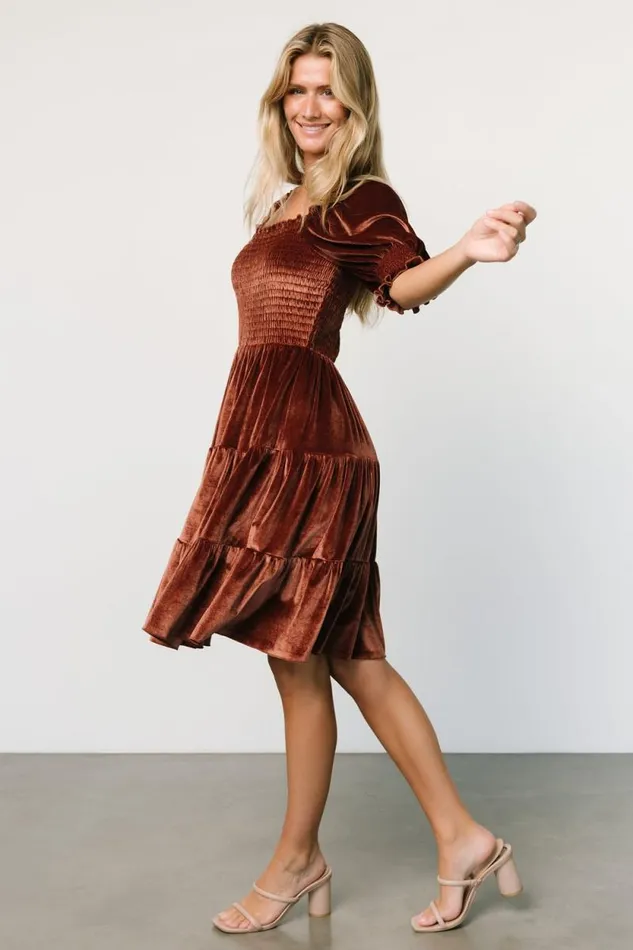Women Bliss Smocked Velvet Short Dress Desert Rose Baltic Born Short Dresses Women Bliss Smocked Velvet Short Dress Desert Rose Baltic Born Short Dresses