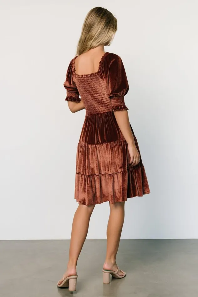 Women Bliss Smocked Velvet Short Dress Desert Rose Baltic Born Short Dresses Women Bliss Smocked Velvet Short Dress Desert Rose Baltic Born Short Dresses
