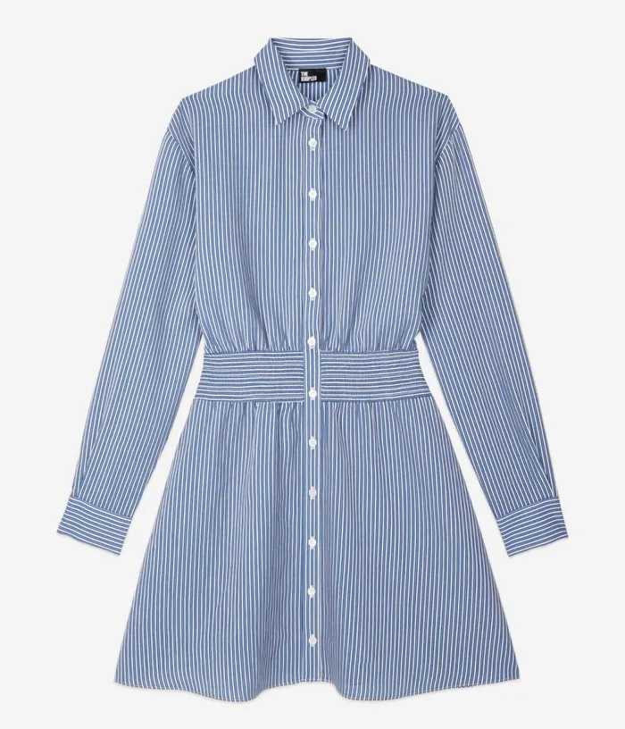 Women Blue And White Striped Mini Shirt Dress THE KOOPLES Dresses and Jumpsuits