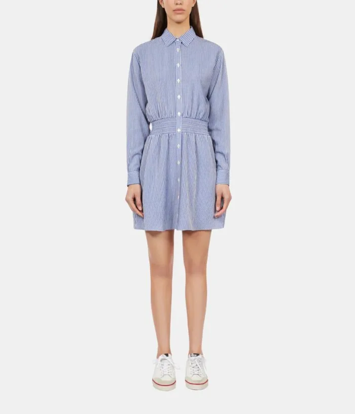 Women Blue And White Striped Mini Shirt Dress THE KOOPLES Dresses and Jumpsuits