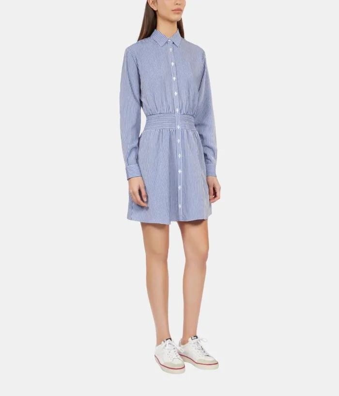 Women Blue And White Striped Mini Shirt Dress THE KOOPLES Dresses and Jumpsuits