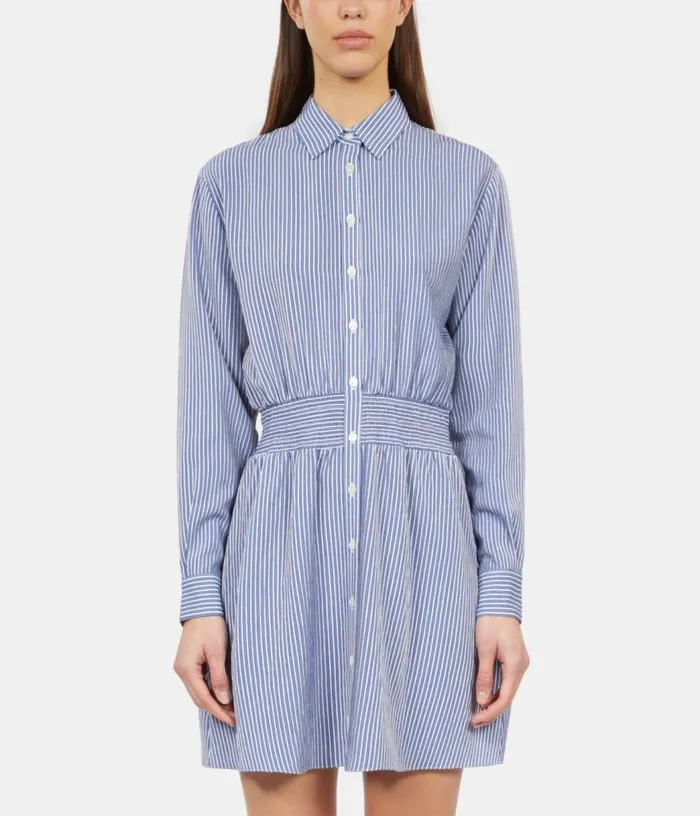 Women Blue And White Striped Mini Shirt Dress THE KOOPLES Dresses and Jumpsuits