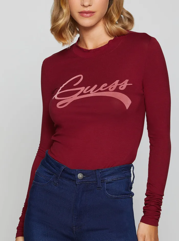 Women Bodysuits GUESS Eco Red Alexandra Logo Bodysuit Top Women Bodysuits GUESS Eco Red Alexandra Logo Bodysuit Top