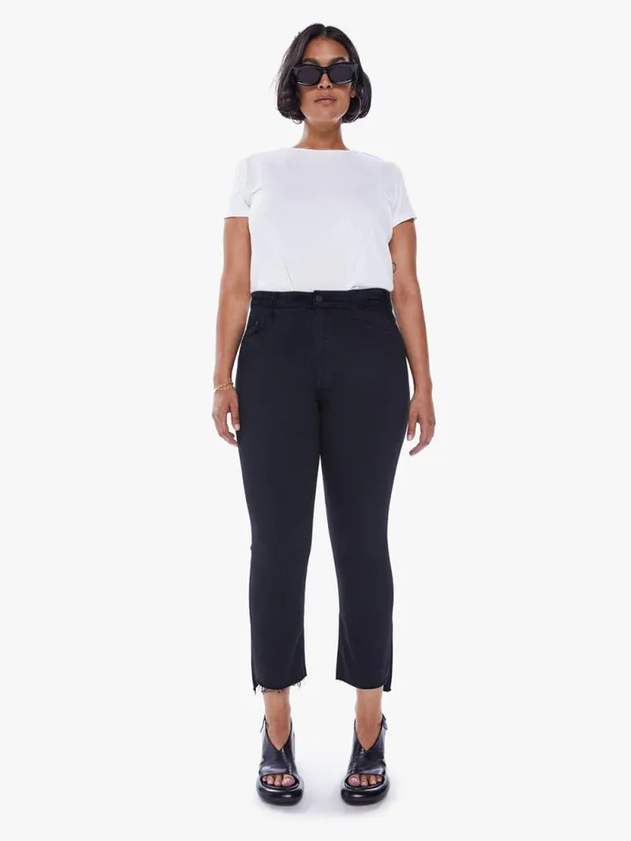 Women Bootcut Mother Denim The Insider Crop Step Fray Black