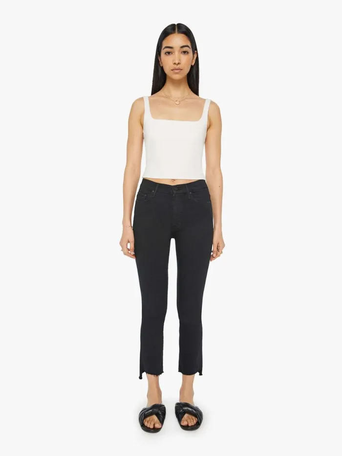 Women Bootcut Mother Denim The Insider Crop Step Fray Black