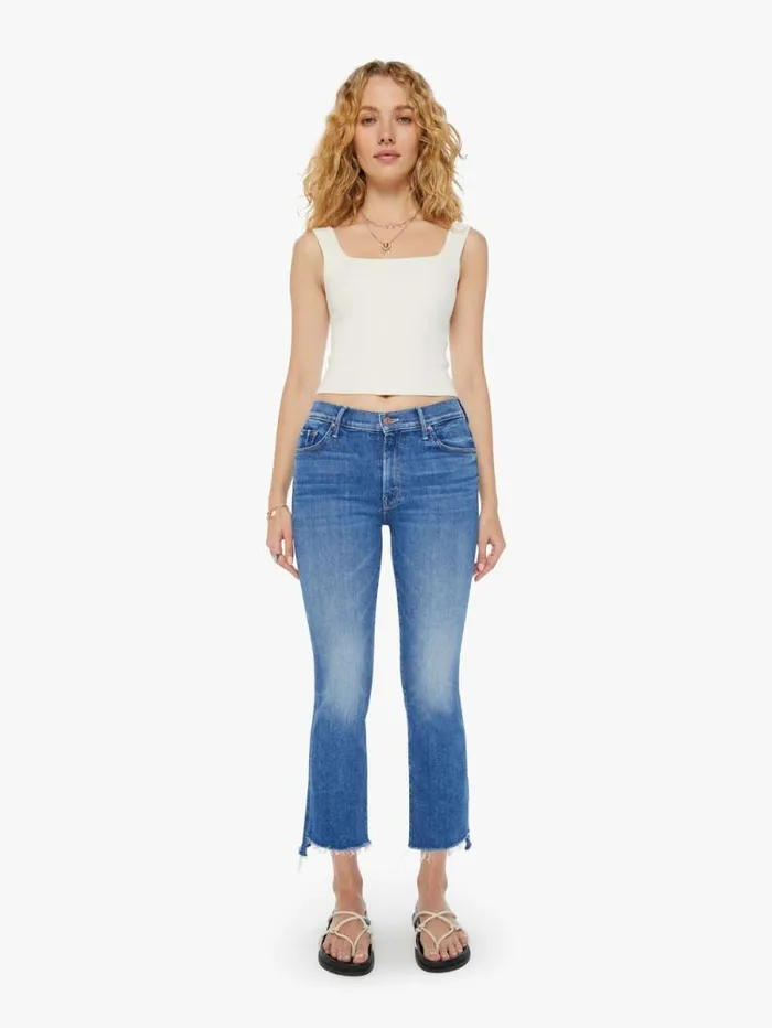 Women Bootcut Mother Denim The Insider Crop Step Fray Blue medium