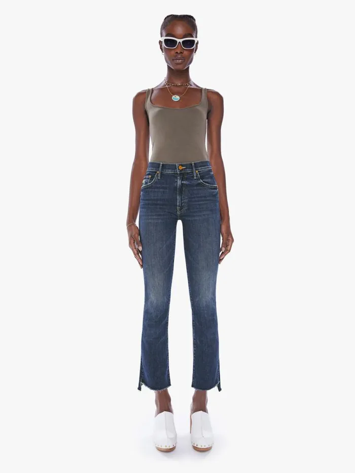 Women Bootcut Mother Denim The Insider Crop Step Fray Dark Blue
