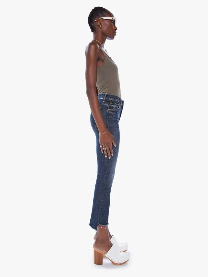 Women Bootcut Mother Denim The Insider Crop Step Fray Dark Blue