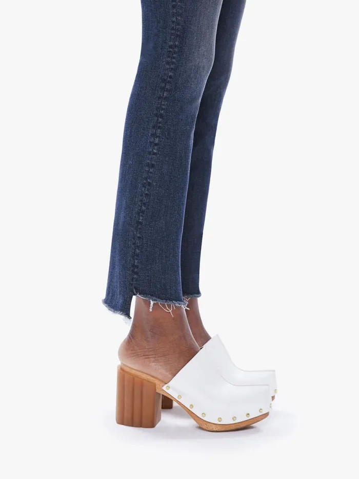 Women Bootcut Mother Denim The Insider Crop Step Fray Dark Blue