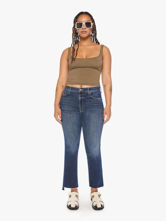 Women Bootcut Mother Denim The Insider Crop Step Fray Dark Blue