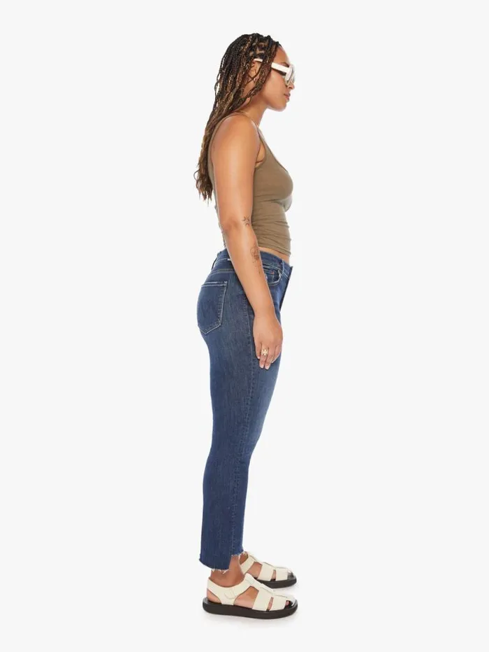 Women Bootcut Mother Denim The Insider Crop Step Fray Dark Blue