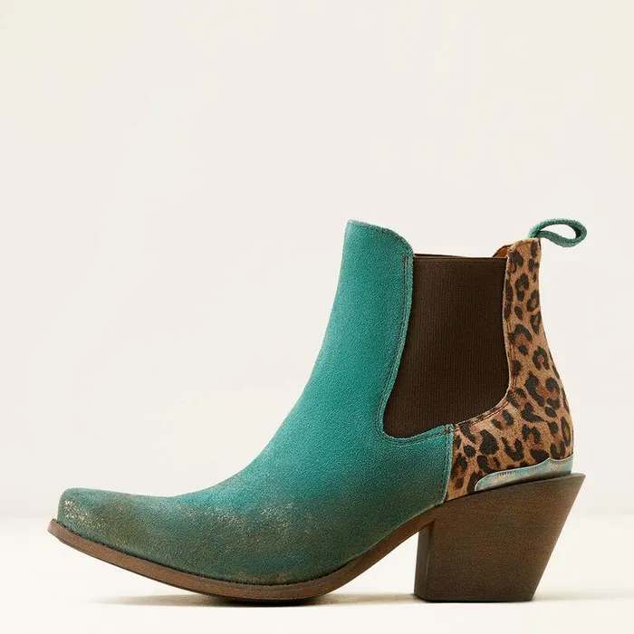 Women Booties Ariat Bradley Western Boot Peacock Tealtan Leopard