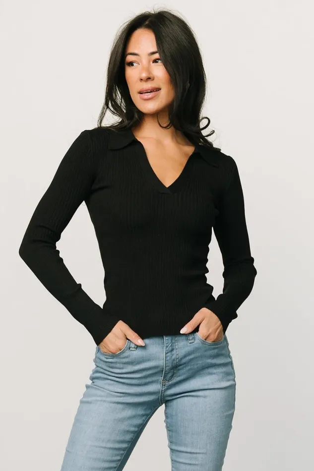 Women Boston Ribbed Top Black Baltic Born Blouses and Shirts