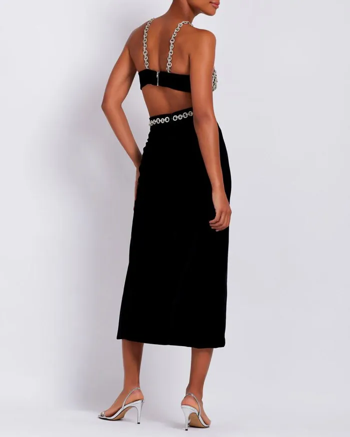 Women Bottoms PatBO Crystal Chain Midi Skirt FINAL SALE Black