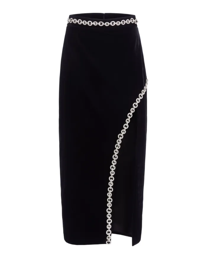 Women Bottoms PatBO Crystal Chain Midi Skirt FINAL SALE Black