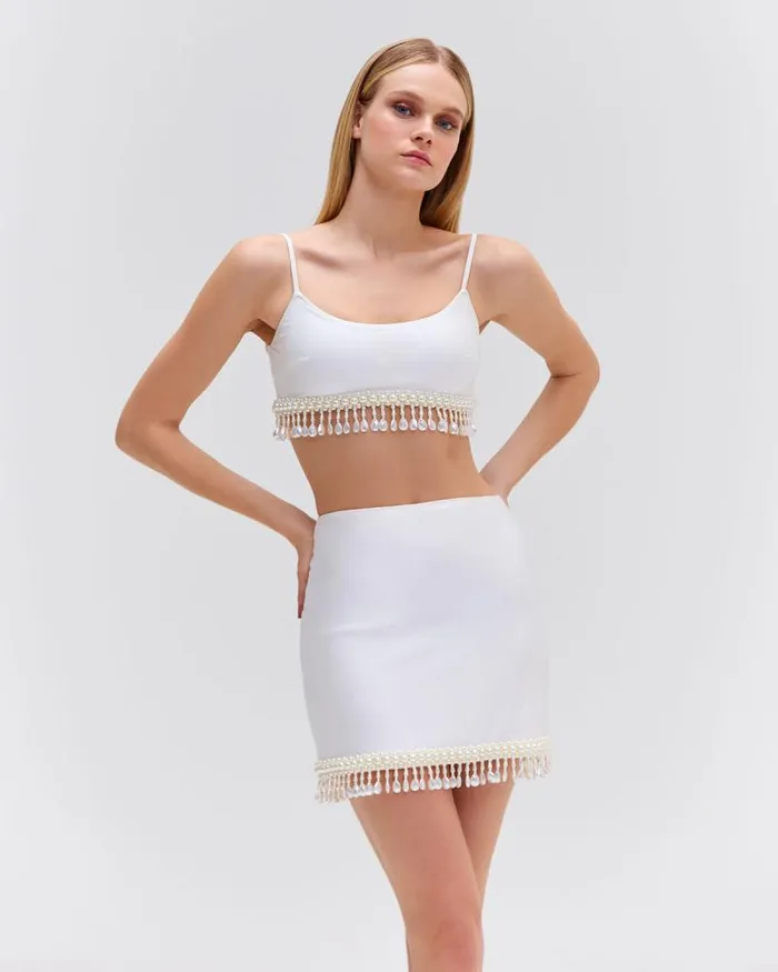 Women Bottoms PatBO HANDBEADED MINI SKIRT White