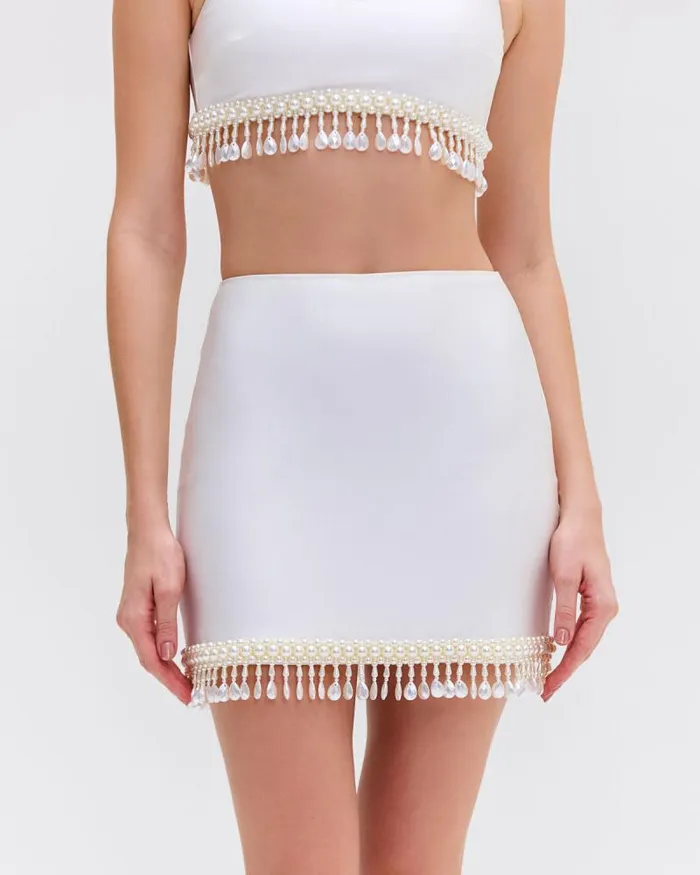 Women Bottoms PatBO HANDBEADED MINI SKIRT White