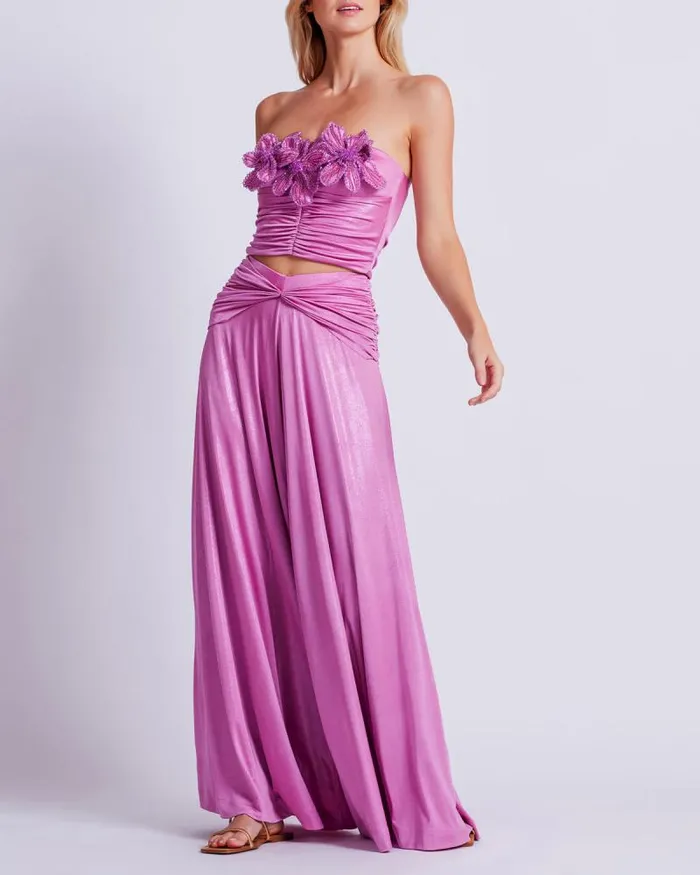 Women Bottoms PatBO Metallic Jersey Wide Leg Pant FINAL SALE Lilac