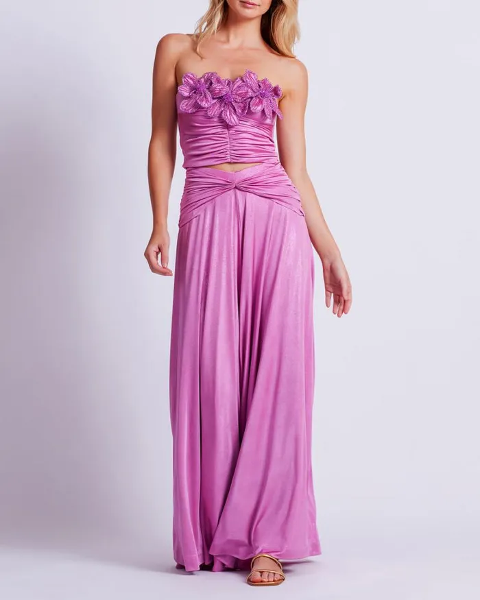 Women Bottoms PatBO Metallic Jersey Wide Leg Pant FINAL SALE Lilac