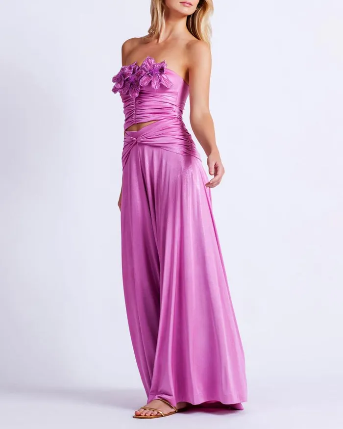 Women Bottoms PatBO Metallic Jersey Wide Leg Pant FINAL SALE Lilac