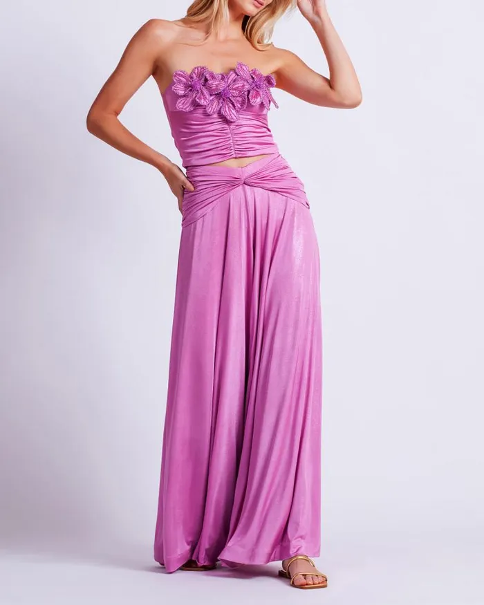 Women Bottoms PatBO Metallic Jersey Wide Leg Pant FINAL SALE Lilac