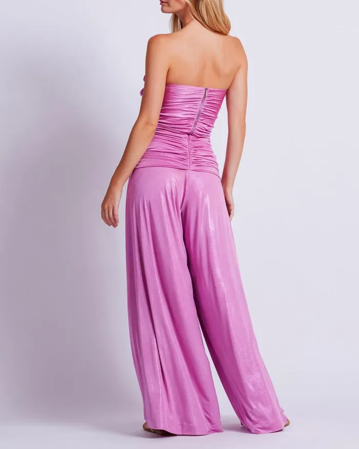Women Bottoms PatBO Metallic Jersey Wide Leg Pant FINAL SALE Lilac