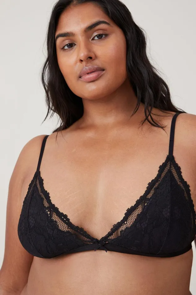 Women Bras Cotton On Everyday Lace Triangle Padded Bralette Black