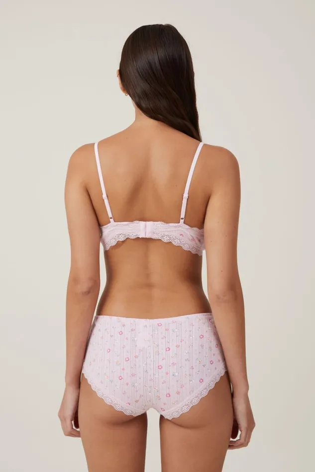 Women Bras Cotton On Organic Cotton Lace Triangle Padded Bralette Hazel Ditsy Pink Pointelle
