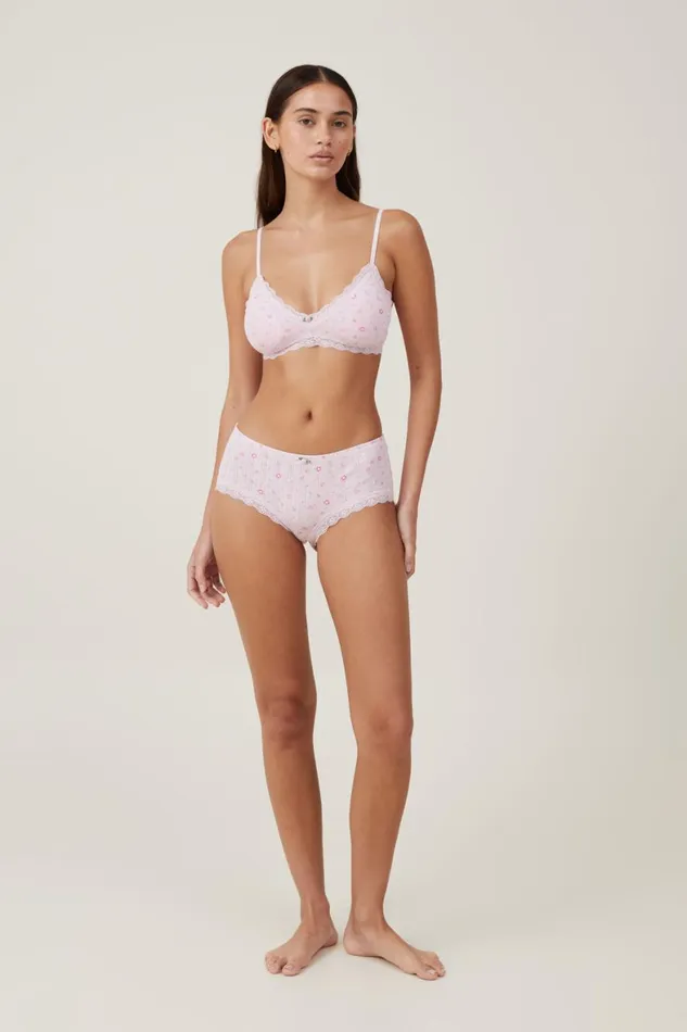Women Bras Cotton On Organic Cotton Lace Triangle Padded Bralette Hazel Ditsy Pink Pointelle
