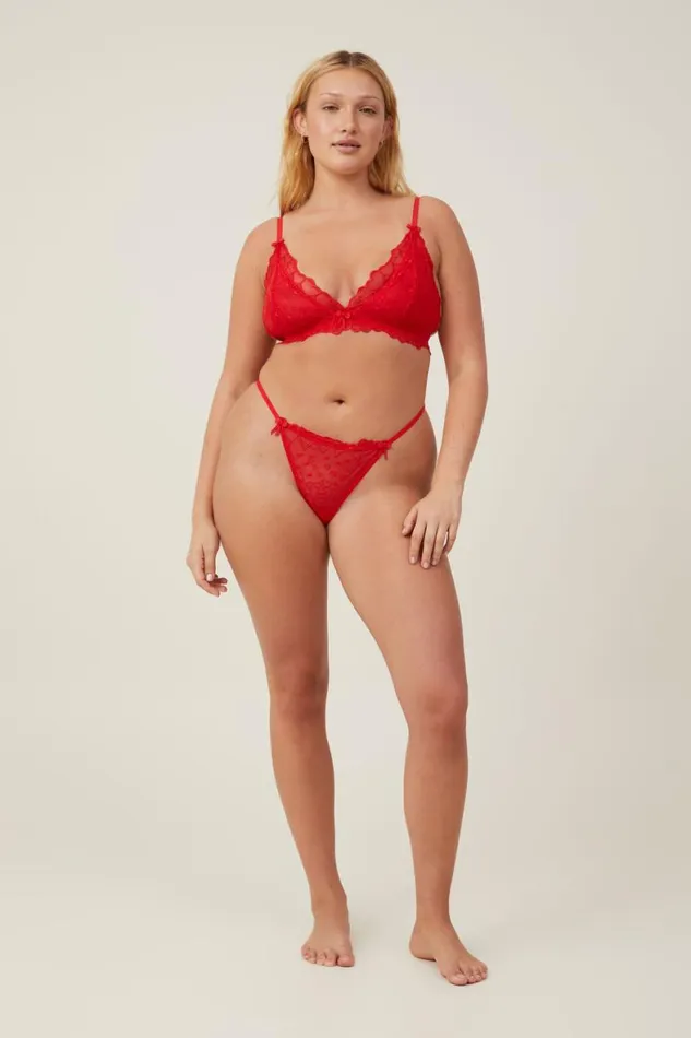 Women Bras Cotton On Sasha Embroidered Mesh Triangle Bralette Scarlett Red