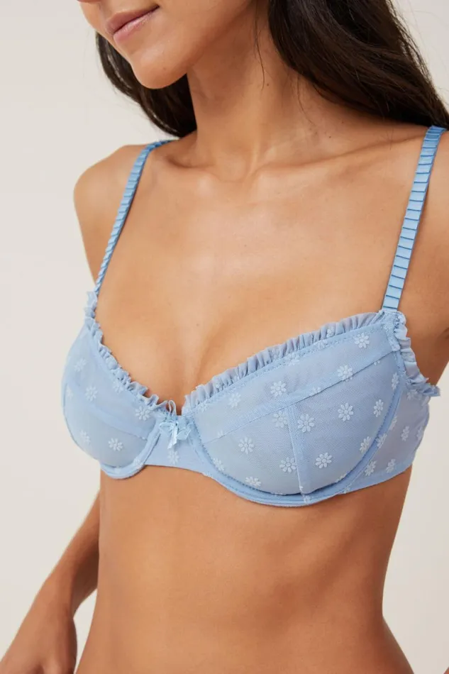 Women Bras Cotton On Sasha Flocking Mesh Underwire Bra Summit Sky Daisy