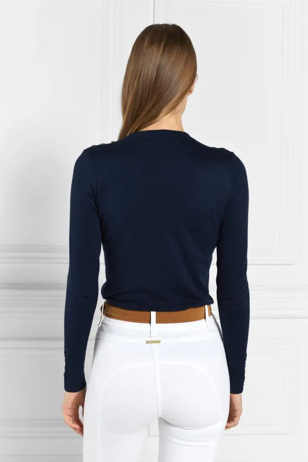 Women Buttoned Knit Crew Neck Ink Navy Holland Cooper Knitwear