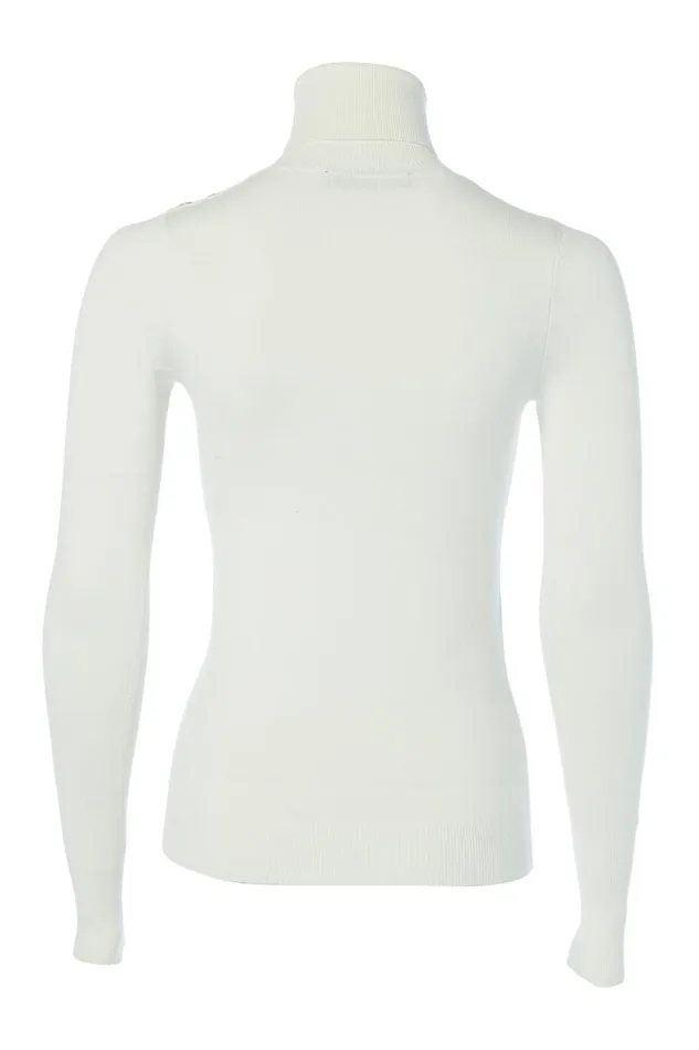 Women Buttoned Knit Roll Neck Cream Holland Cooper Knitwear