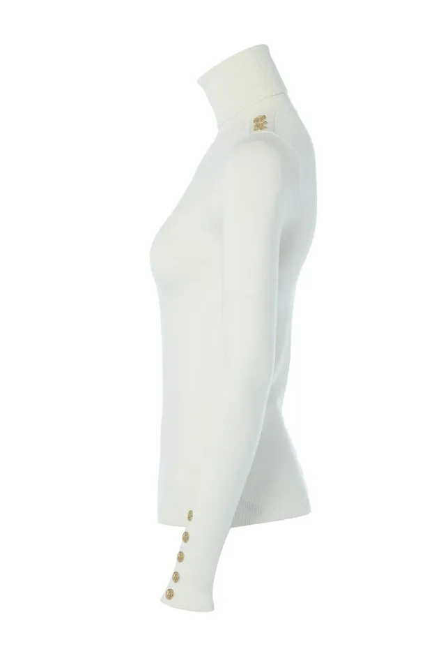 Women Buttoned Knit Roll Neck Cream Holland Cooper Knitwear