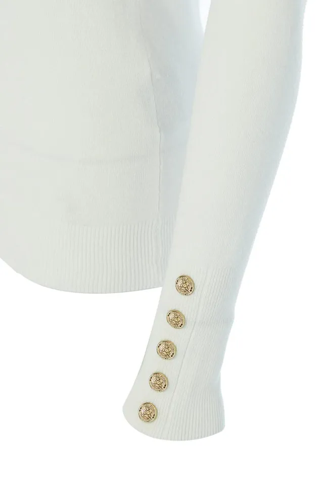 Women Buttoned Knit Roll Neck Cream Holland Cooper Knitwear