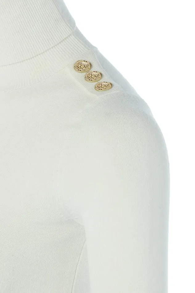 Women Buttoned Knit Roll Neck Cream Holland Cooper Knitwear