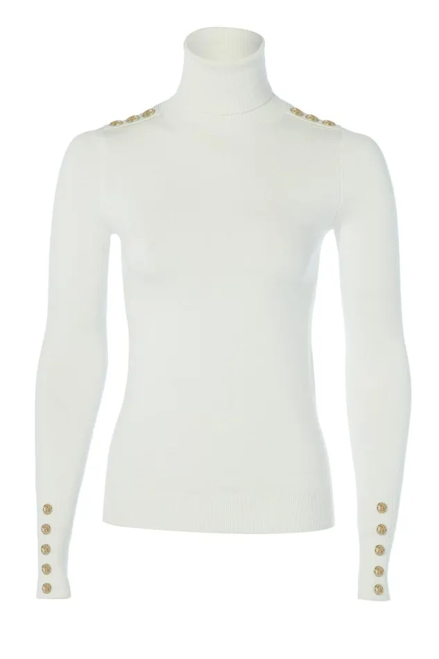 Women Buttoned Knit Roll Neck Cream Holland Cooper Knitwear