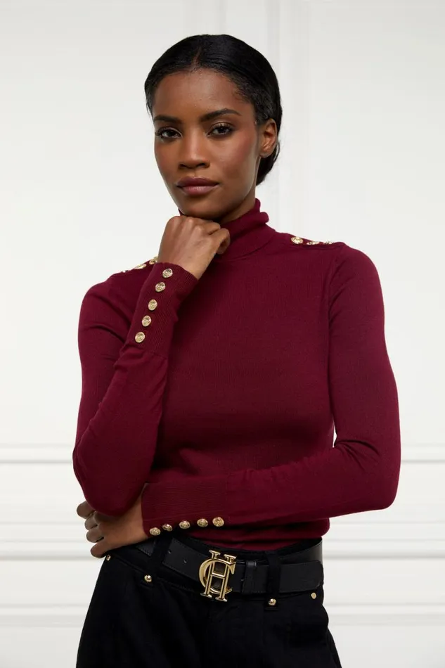 Women Buttoned Knit Roll Neck Wine Holland Cooper Knitwear