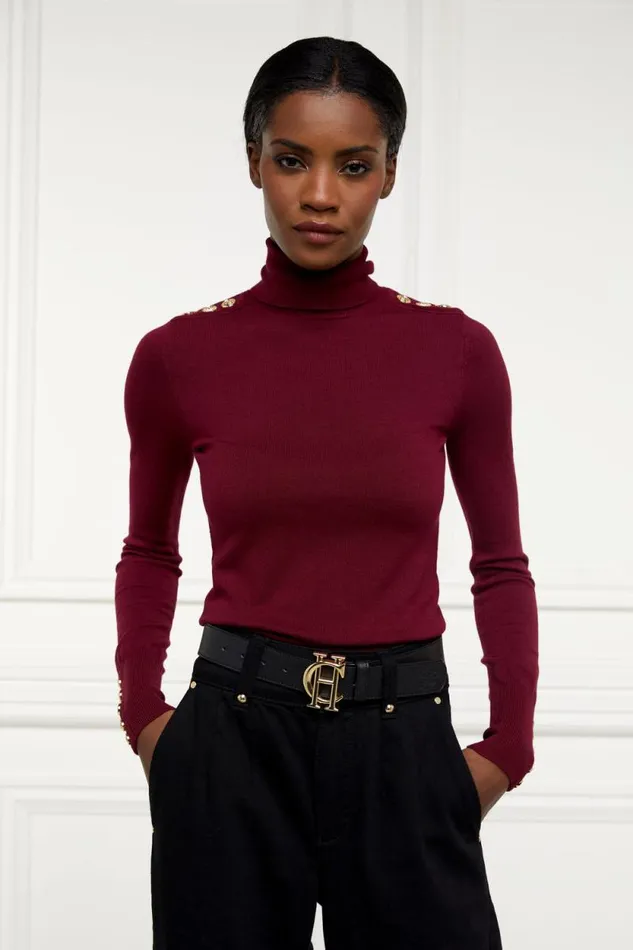 Women Buttoned Knit Roll Neck Wine Holland Cooper Knitwear Women Buttoned Knit Roll Neck Wine Holland Cooper Knitwear