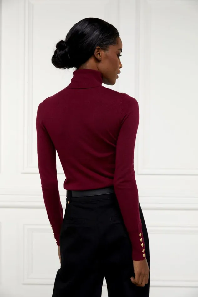 Women Buttoned Knit Roll Neck Wine Holland Cooper Knitwear Women Buttoned Knit Roll Neck Wine Holland Cooper Knitwear