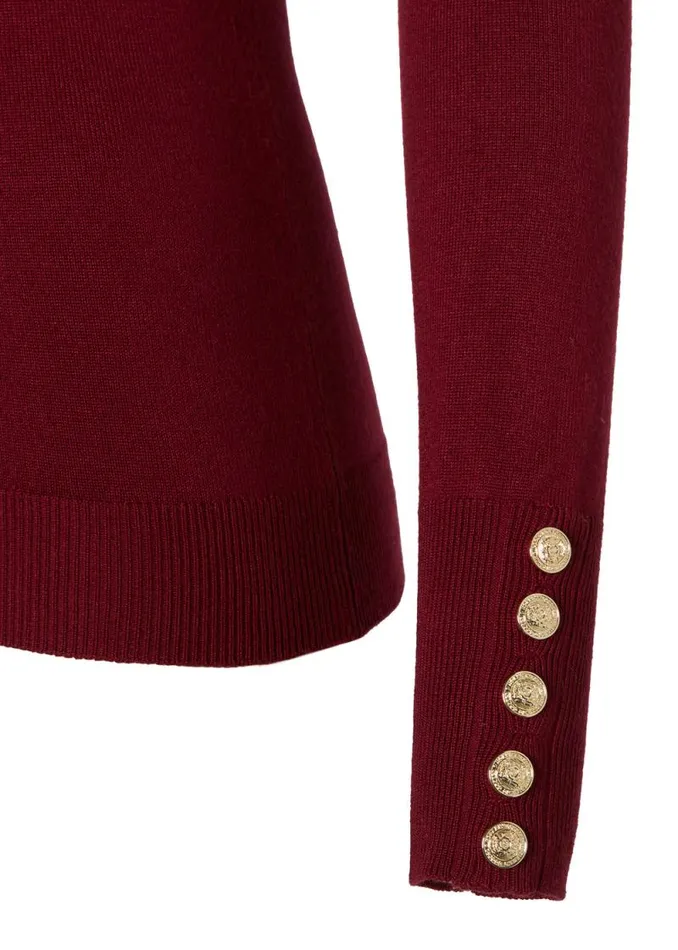 Women Buttoned Knit Roll Neck Wine Holland Cooper Knitwear Women Buttoned Knit Roll Neck Wine Holland Cooper Knitwear