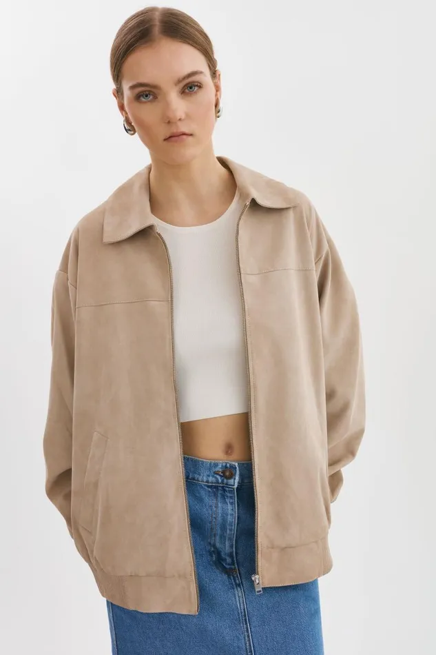 Women CADEN Oversized Suede Bomber Jacket Sand LAMARQUE Bombers