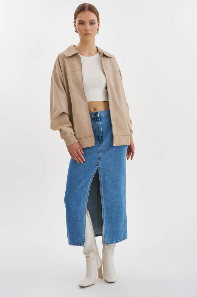 Women CADEN Oversized Suede Bomber Jacket Sand LAMARQUE Bombers