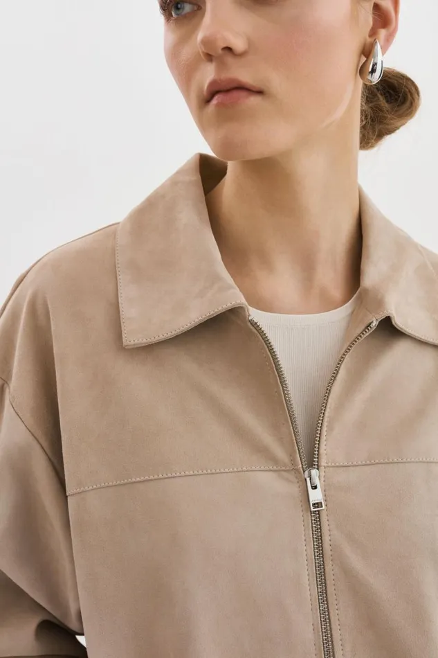 Women CADEN Oversized Suede Bomber Jacket Sand LAMARQUE Bombers